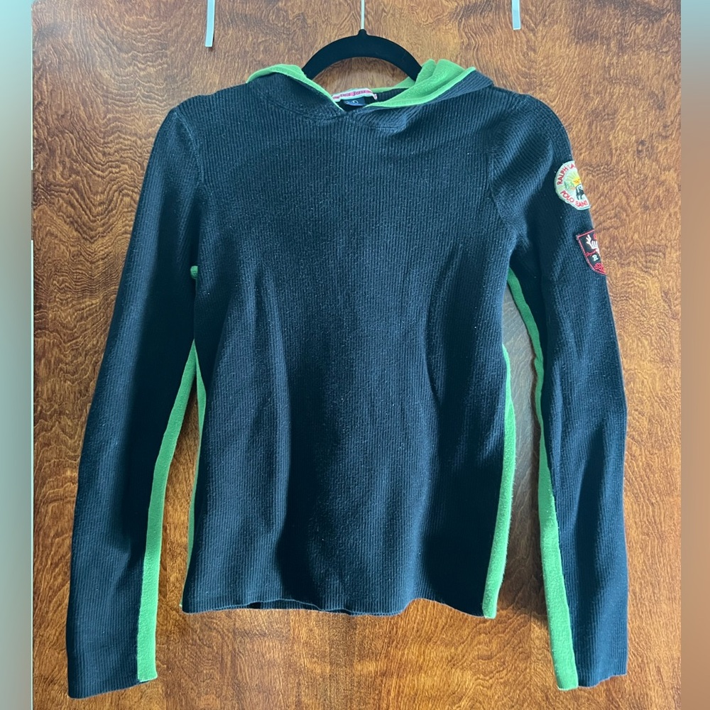Ralph Lauren Polo Jeans Navy and Green Thermal Hoodie‎ Sweater with Patches L